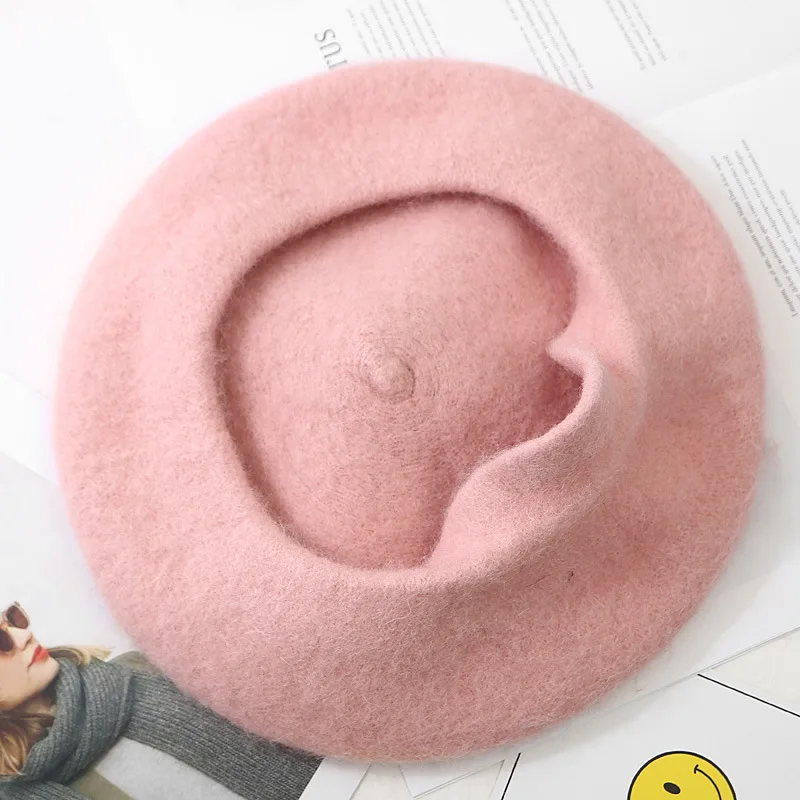 Children Girls Cute Thick warm wool beret hat Winter girls kids pom pom berets cap Artist hat Pumpkin hat