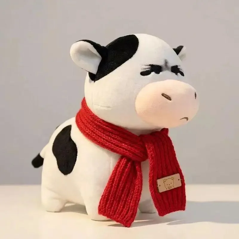 Stuffed 30cm Snow-white Grassland Cow Doll Cute Disdain Proud Expression Plush Toy for Kids Birthday Holiday Gifts Collect