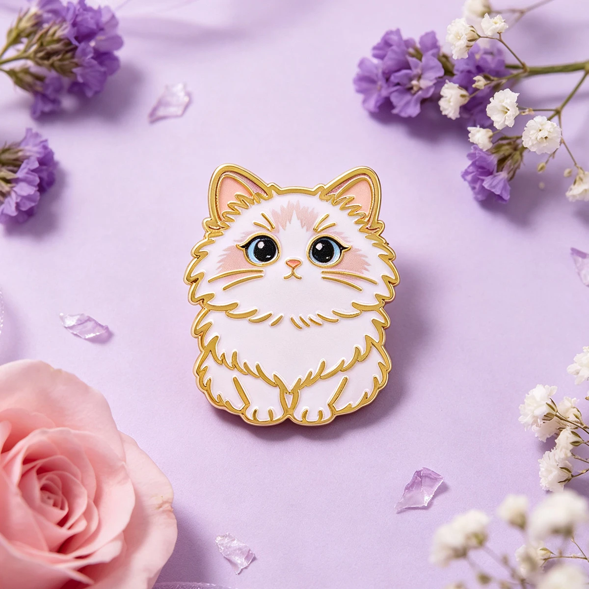 かわいい猫エナメルピンフラワーラブ引用句ブローチローディング - Flower Frog Pin のレビューと価格