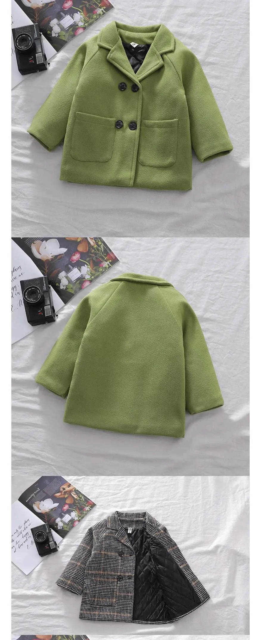 Spring Boys Jackets Child Girl Woolen Double-breasted Baby Trench Coat Lapel Autumn Kids Outerwear Winter Wool Overcoat