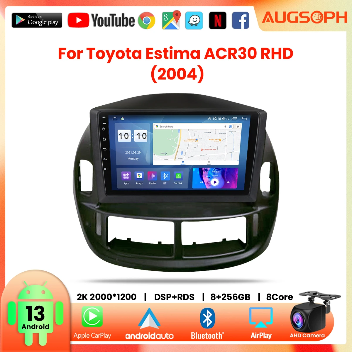 

Android 13 Car Radio for Toyota Estima ACR30 RHD 2004,10inch Multimedia Player with 4G WiFi Carplay & 2Din GPS