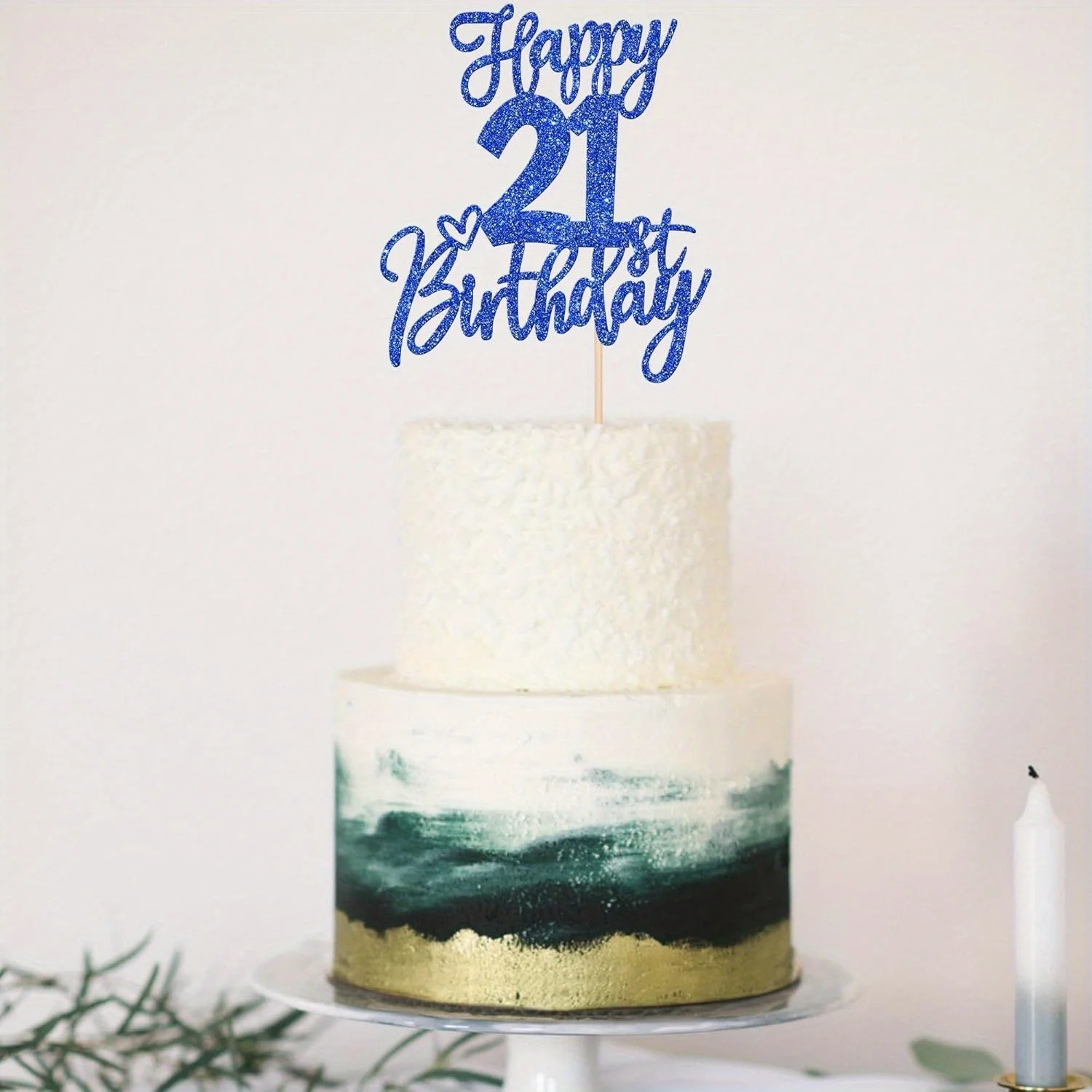 1 x blauer, glitzernder, moderner Tortenaufsatz „Happy 21st Birthday“ – Prost auf 21 Jahre, Twenty One Hello 21 Kuchendekoration – Detail 7