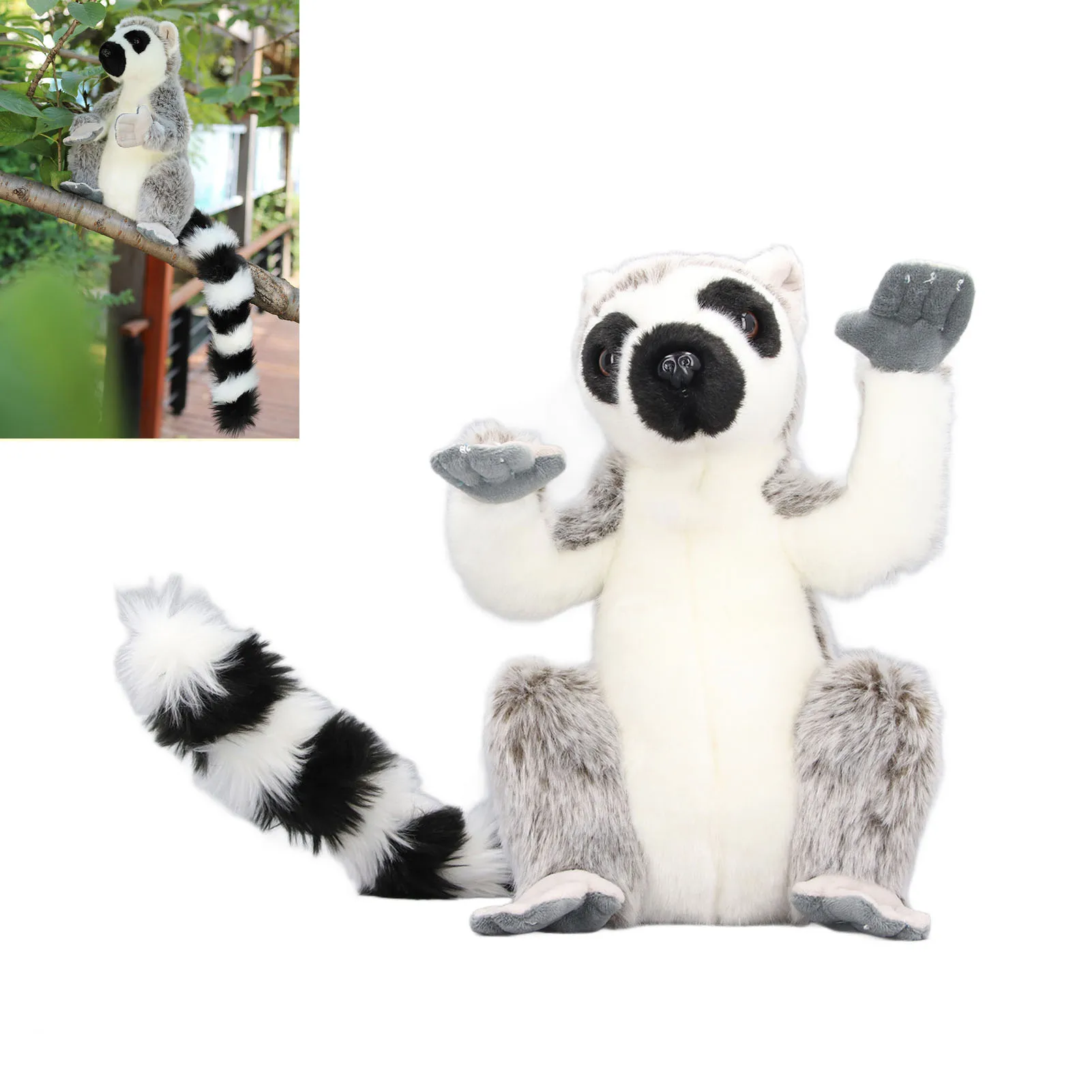 ZK30 Plush Lemur Toy Soft Realistic Soothe Hook And Loop Lovely Stuffed Plush Lemur Toy for Children