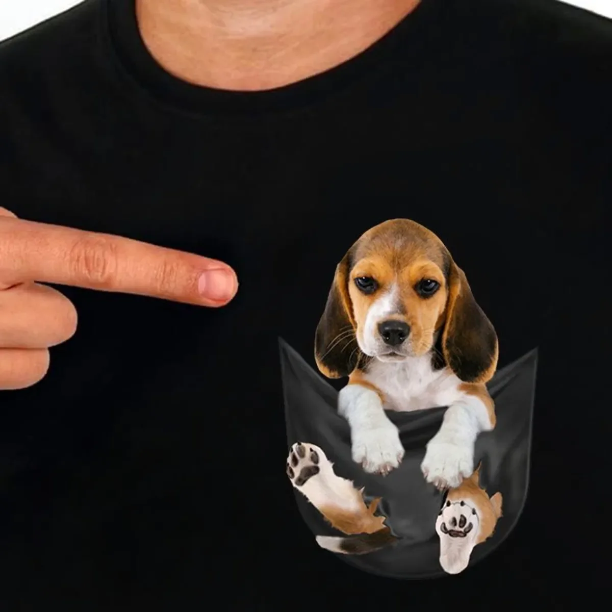 CLOOCL Beagle Dogs T-Shirt Funny Pug French Bulldog in Pocket Printed Tees Fake Pocket Cotton Short Sleeve Shirts  Men Clothing