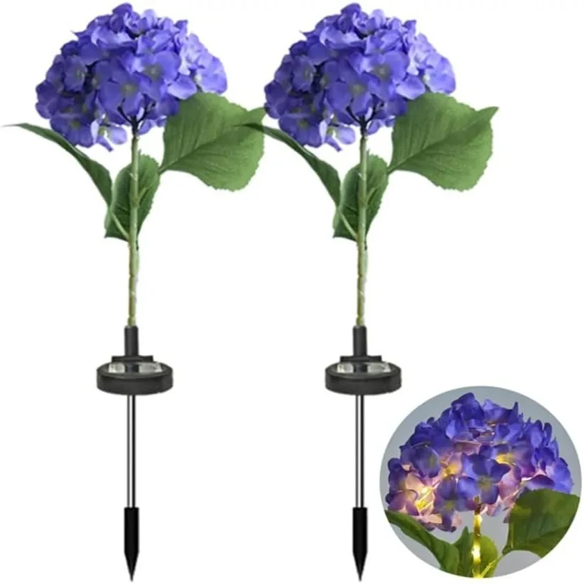 

2pcs LED Solar Powered Big Head Hydrangea Flower Light Outdoor Garden Lawn Decoration Ambient Light Purple Pink Yellow Flower