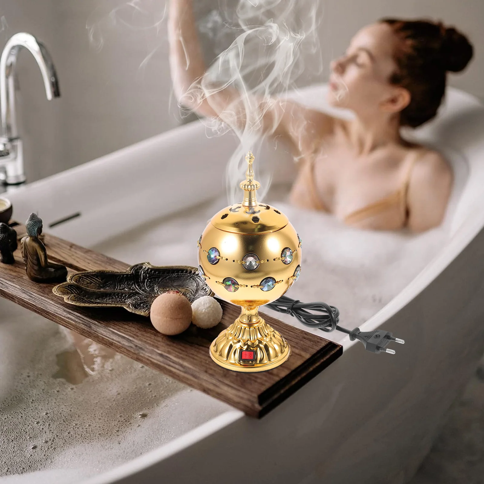 

Electric Arabian Incense Burner Desktop Lidded Plug-in Metal Censer for Home Office Tea Room Aroma Burner Incense Stove