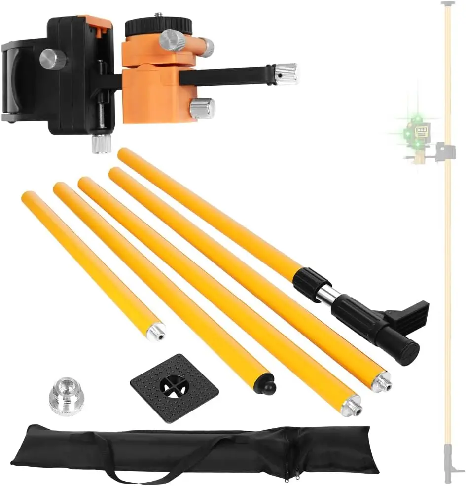 

Laser Level Pole 4.2m with 5/8" & 1/4" Screw, Multifunctional Gimbal for Rotary & Line Lasers