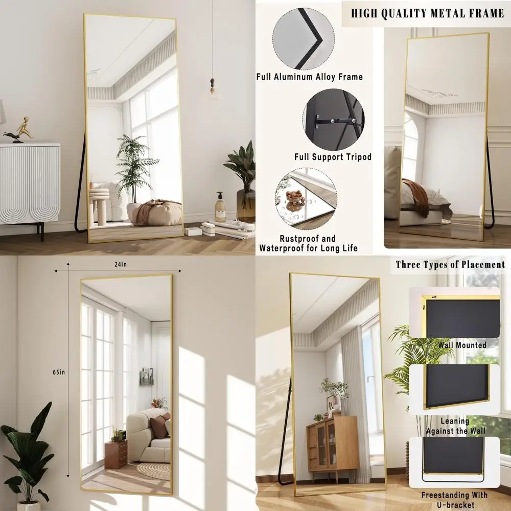 全身鏡 65x24、アルミニウム合金フレーム、飛散防止強化ガラス、全身鏡スタンド