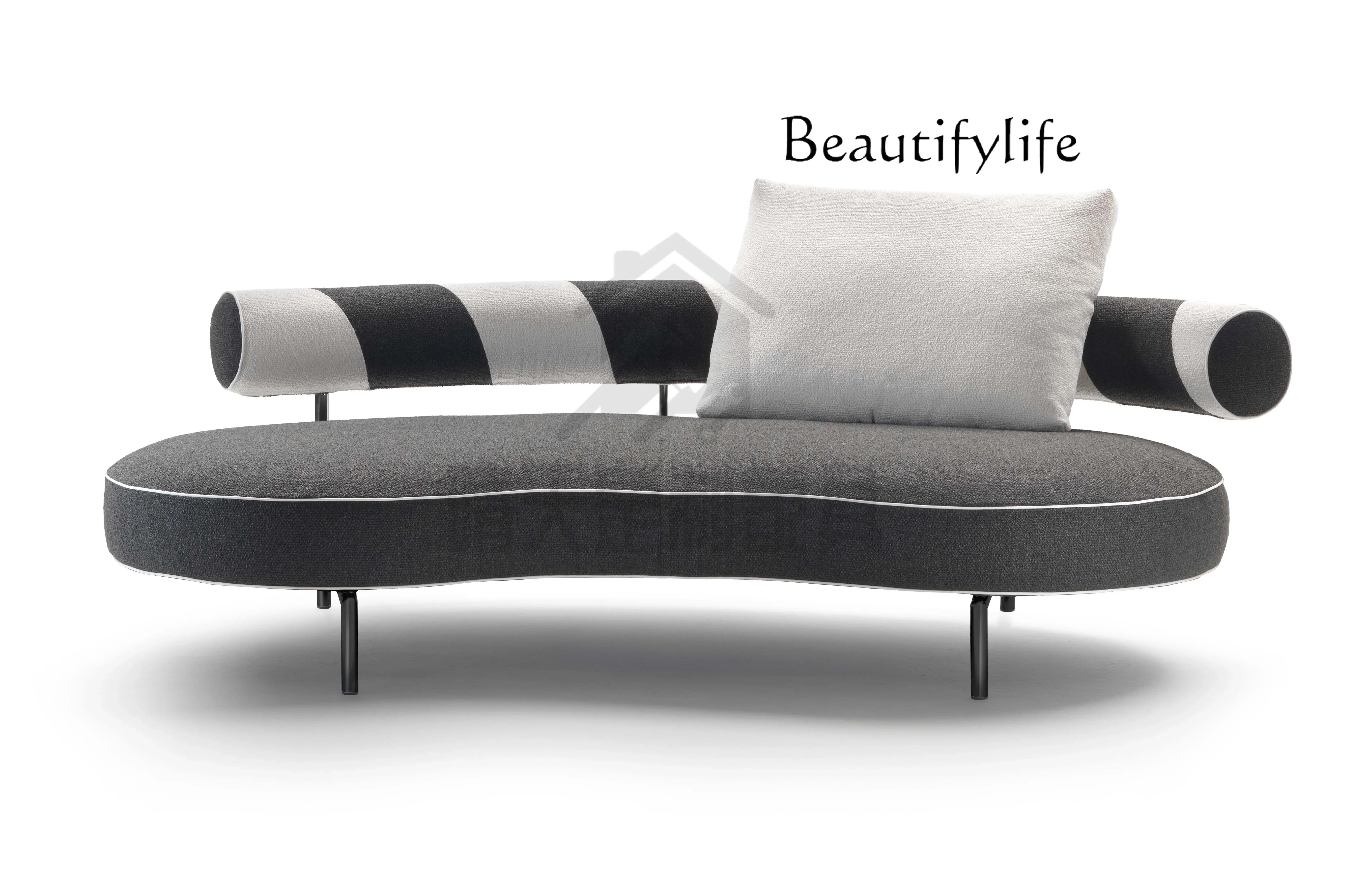 X36 Italian Minimalist Stainless Steel Special-shaped Fabric Color Matching Small Apartment Curved Sofa