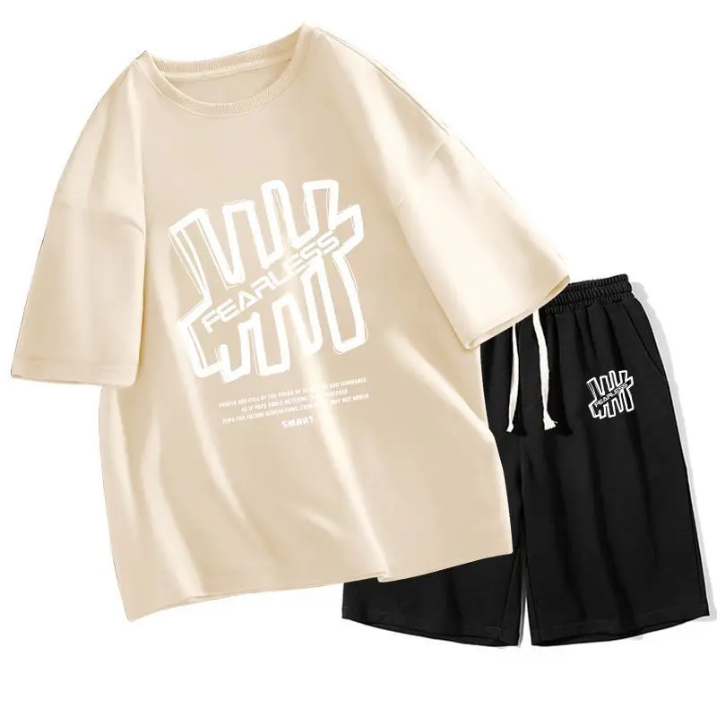 

Loose Casual Sports Suit Boys Summer Fashion Two-piece Set Korean Version T-shirt Shorts A Set of Matching Clothes