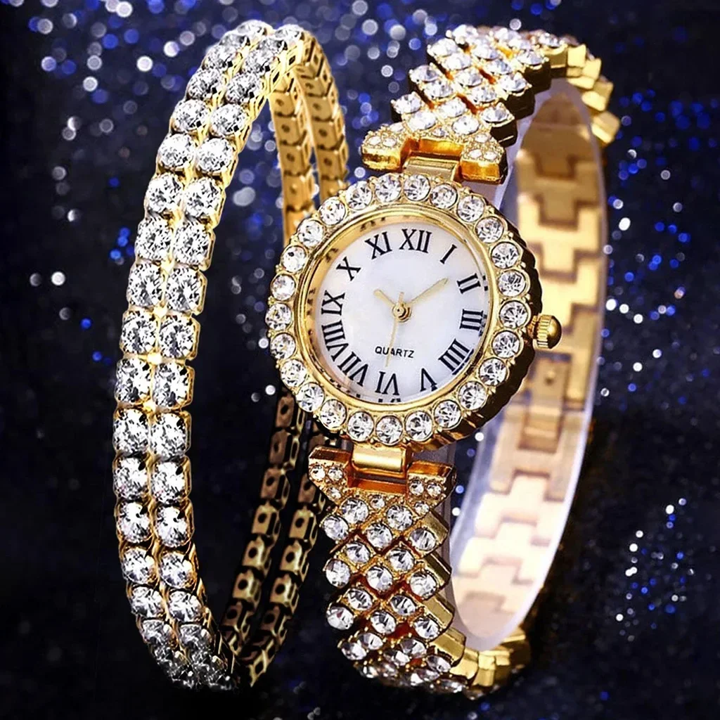 

Roman Scale Watch for Women Fashion Set Rhinestone Quartz Watch Bracelet Women's Luxury Wristwatch Female Clock Relogio Mujer