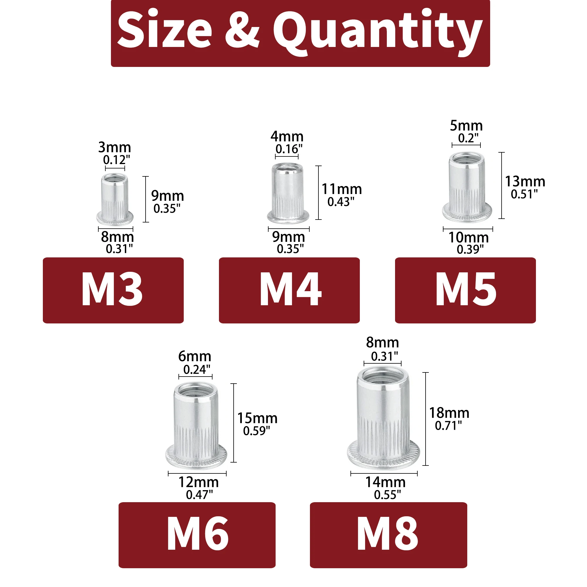 10-50pcs Aluminum Rivet Nuts Threaded insert Nutsert Nuts M3 M4 M5 Flat Countersunk Head Rivet Nut Insert Rivnut Nutsert