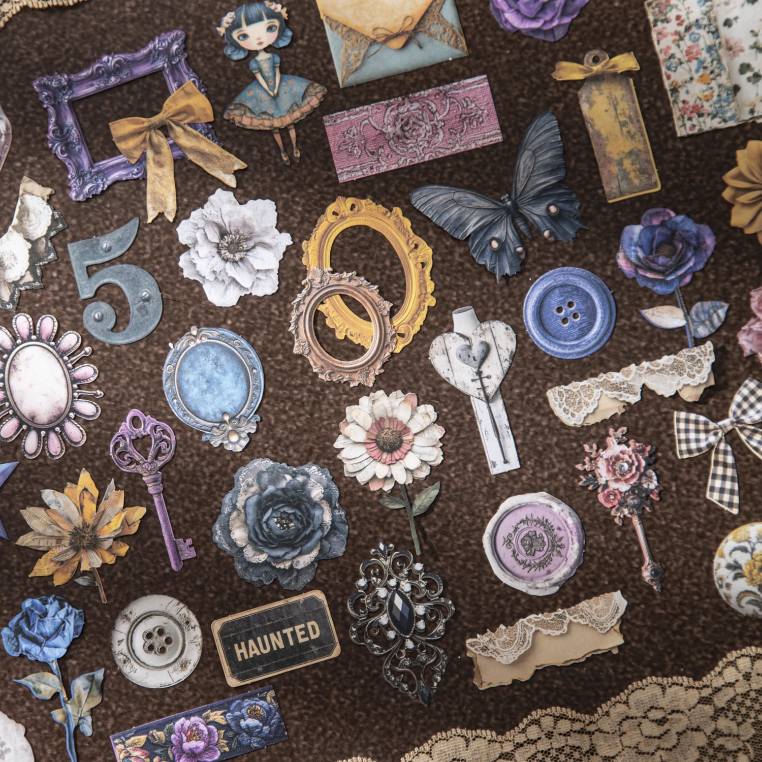 30 Sheets/Bag Vintage Floral Theme Stickers For Scrapbooking DIY Hand Collage Material Phone Case Frame Computer Decoration