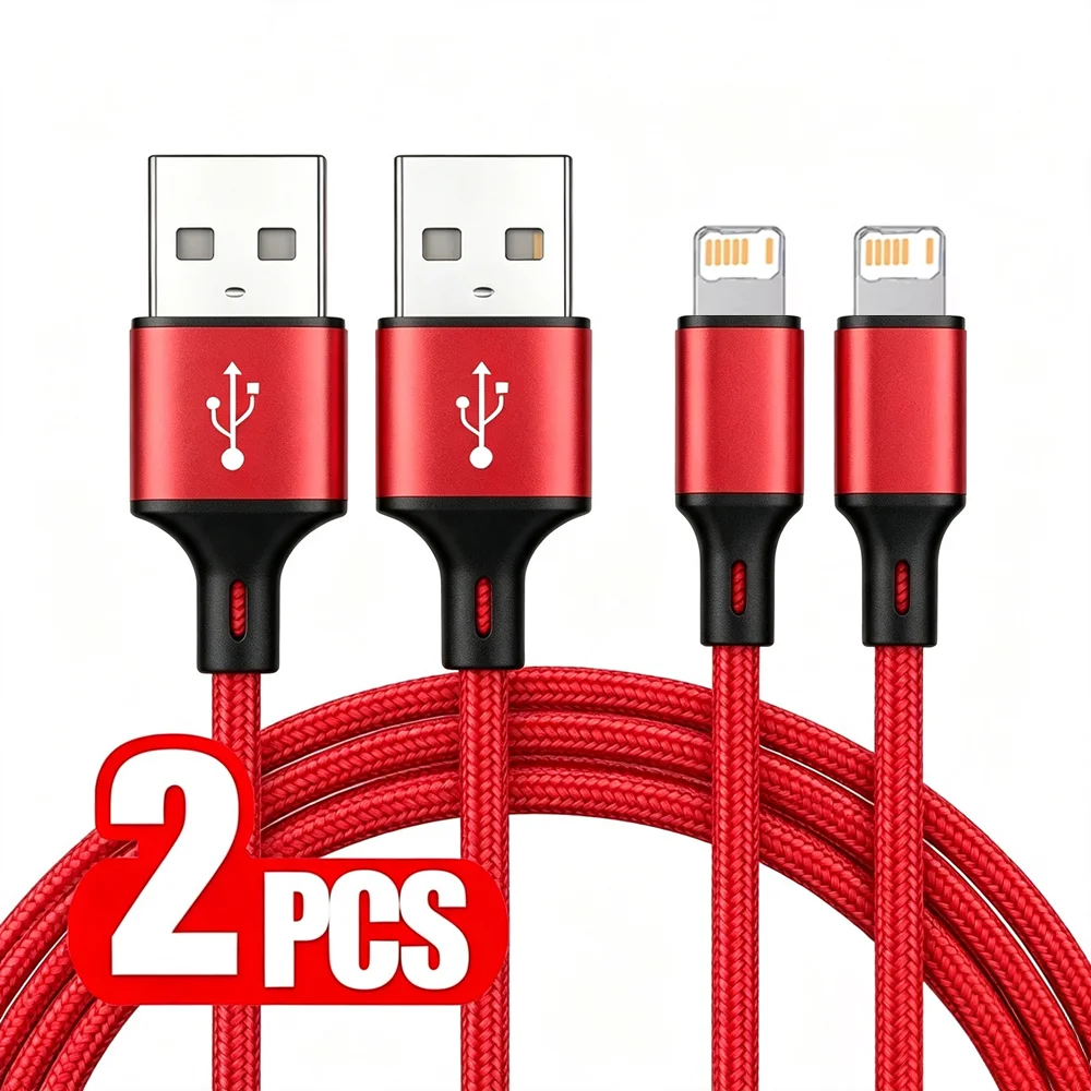 2PCS Alloy Braided 20W USB Fast Charging Cable For iPhone 11 12 13 Mini 14 Pro Max X XR XS Max SE Rapid Charge USB-A Data Cables