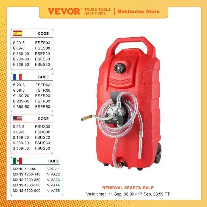 VEVOR-caja de combustible portátil de 16Gal, tanque de almacenamiento de Gas con conector de pistola de aceite de mano, antiestático para barco,