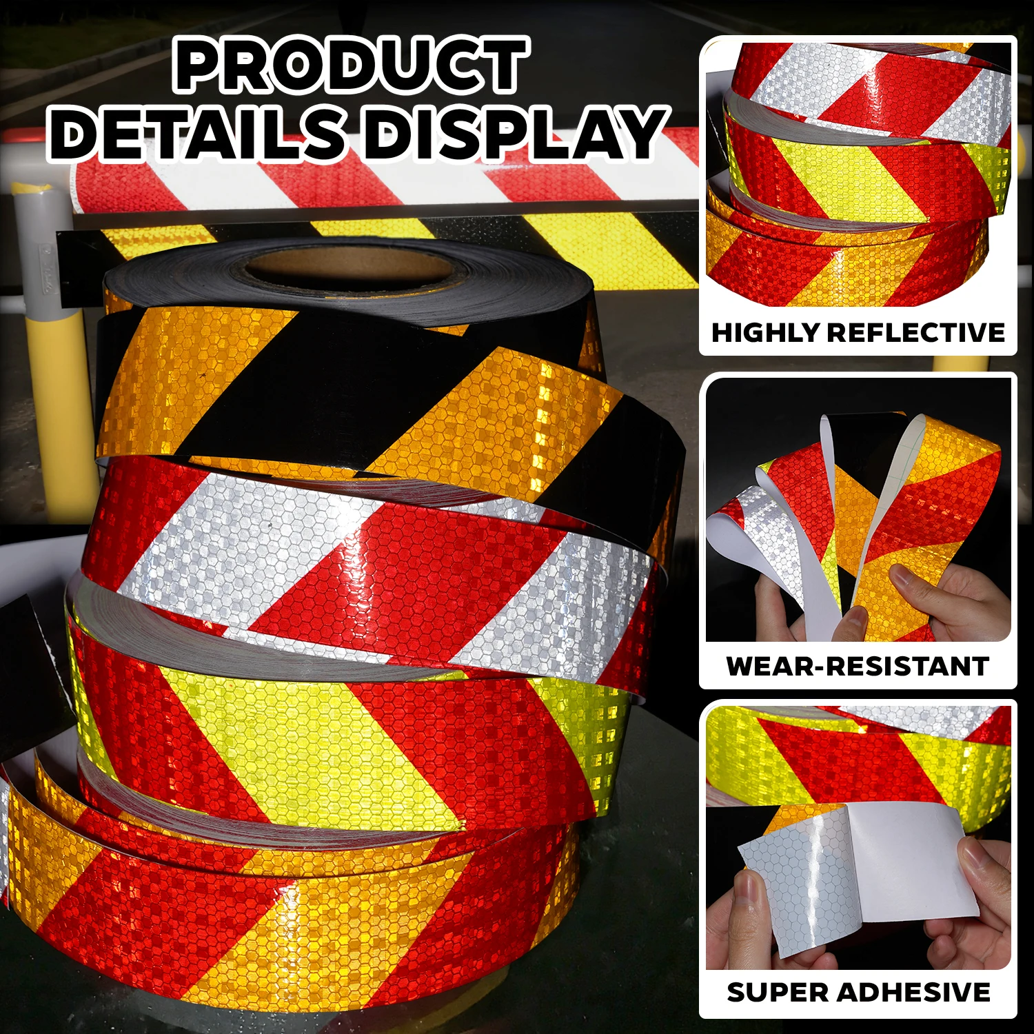 118.11Inch Twill Safety Warning Signs Reflective Tape, Red White, Yellow Black, Red Yellow, High Visibility,Tear-resistant