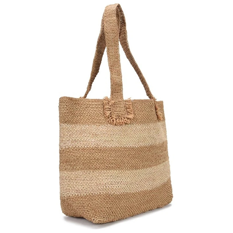 

Beach Bag Vintage Handmade Woven Shoulder Bag Raffia Rattan Bags Bohemian Summer Vacation Casual