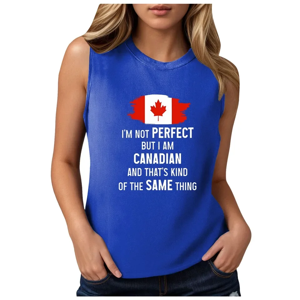 Women Letter Canada Flag Print Tank Tops Sleeveless T Shirts Summer O Neck Canadian Shirts Tops Independence Day Streetwear