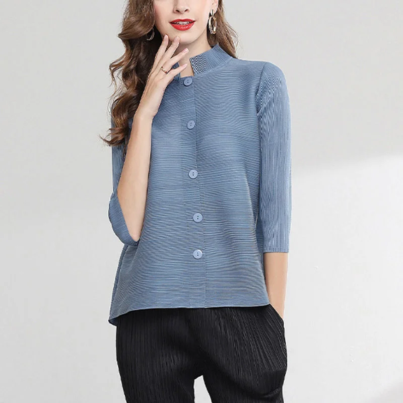 

Элегантная короткая куртка-рубашка женская, модная, универсальная, летняя, повседневная, с воротником, из полиэфирного волокна, с рукавами-лепестками, модель 3078