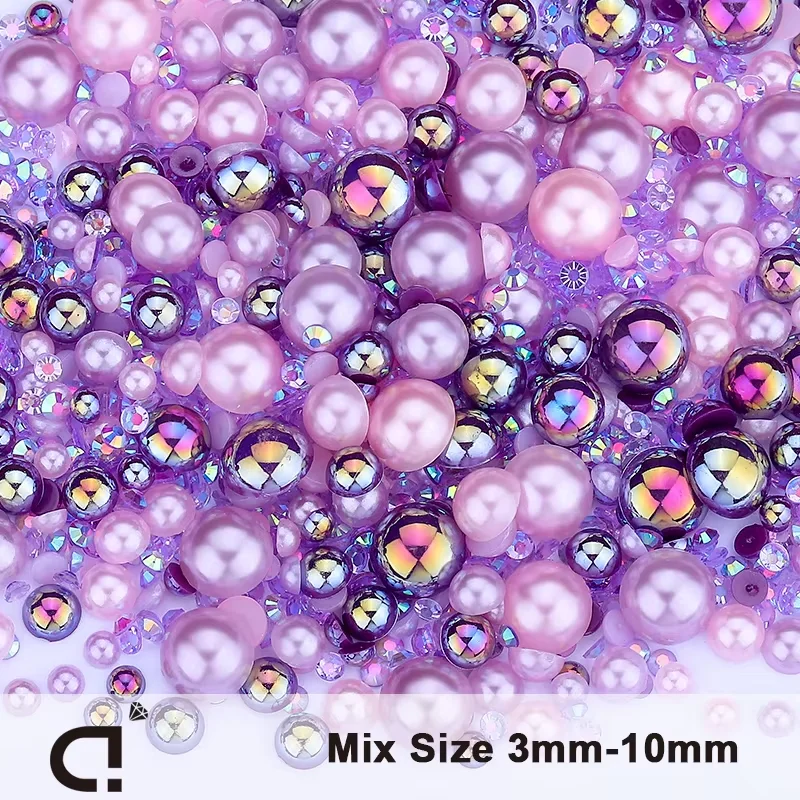 DUCrystal 3-10mm Mix Color Mix Size Flatback Resin Pearls Rhinestone for Garment Bag Shoes Home Deco Half Round DIY Crafts