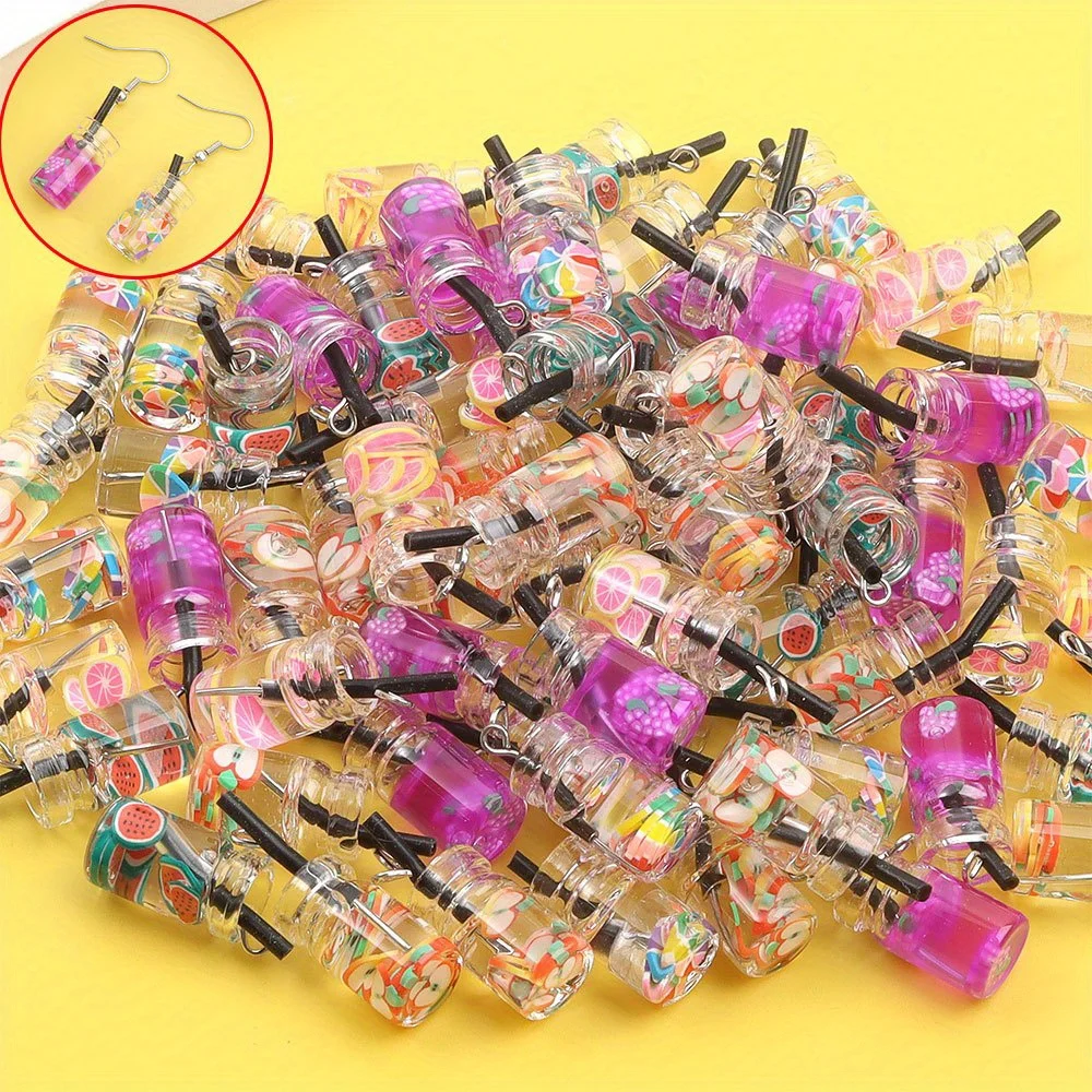 4/9/26pcs Multi-color Glass Fruit Drink Pendant&chain Decoration, DIY Bracelet Necklace Earrings Gift Decoration Accessories