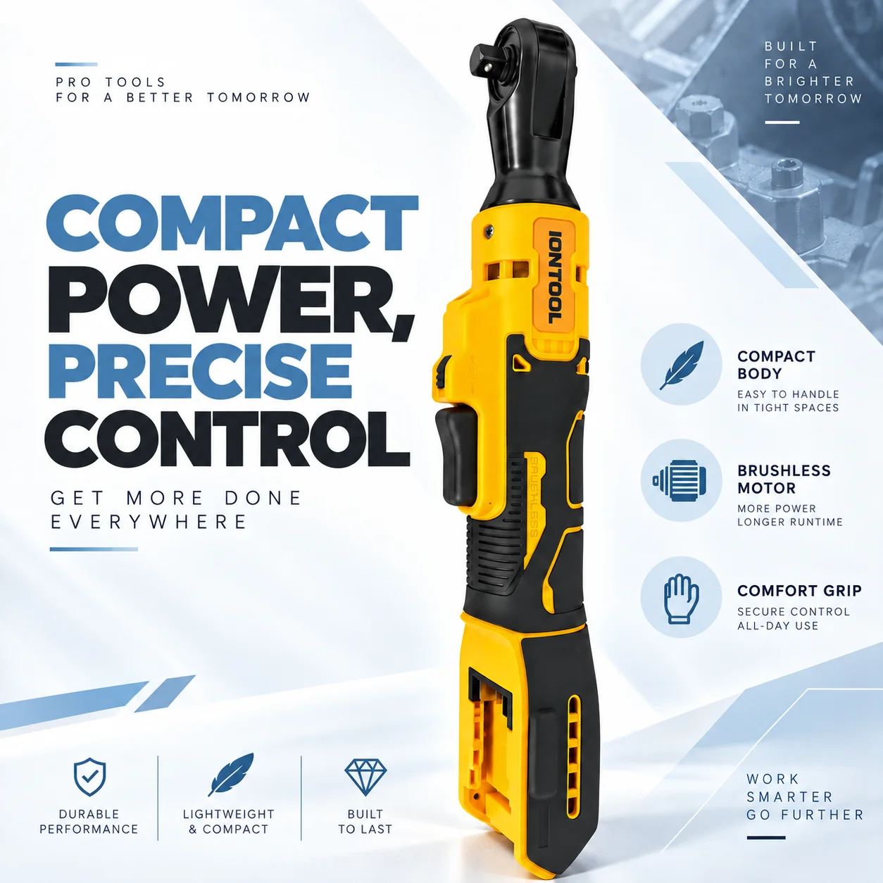 IONTOOL Compact Lightweight 105N.m Cordless Ratchet Wrench 1/2 Inch for Auto Repair and Garage Maintenance Power Tool