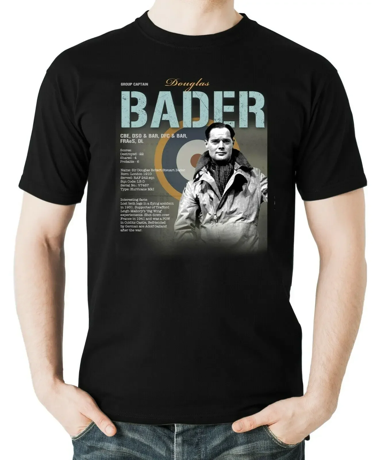 Royal Air Force Air Aces Pilot Douglas Bader T-Shirt 100% Cotton O-Neck Short Sleeve Summer Casual Mens Tee Aviation Streetwear