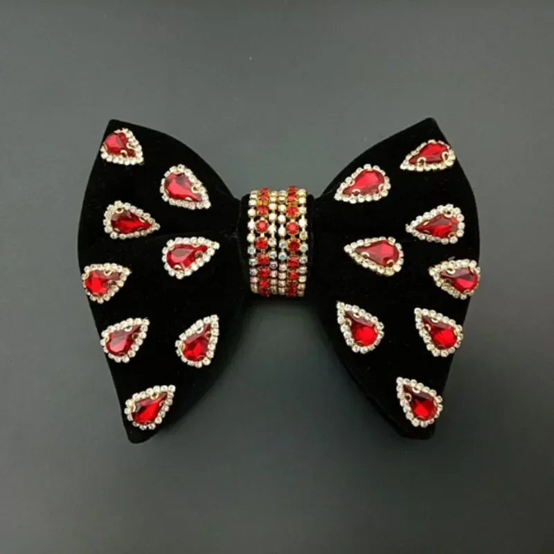 Luxury Wedding Velvet Rhinestones Bow Tie Original Handmade Jewelry Gift Men's Business Banquet Suit Shirt Accessories Bowties