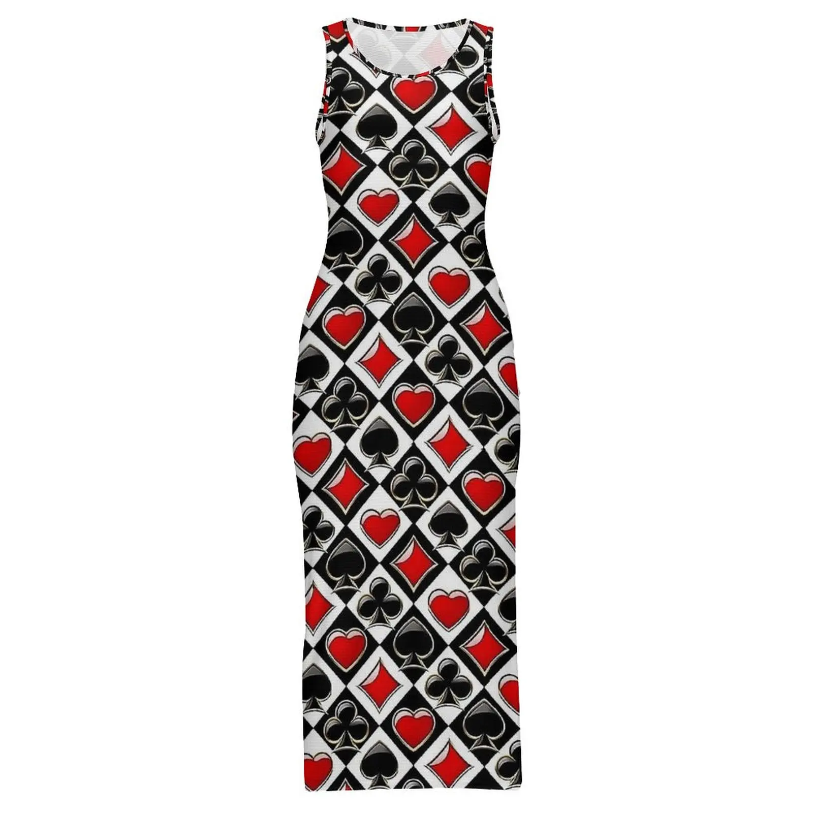 Vestido de naipes para mujer, trajes de cartas, ropa informal estampada, vestido ajustado, Vestidos largos modernos sin mangas de verano, Vestidos de talla grande