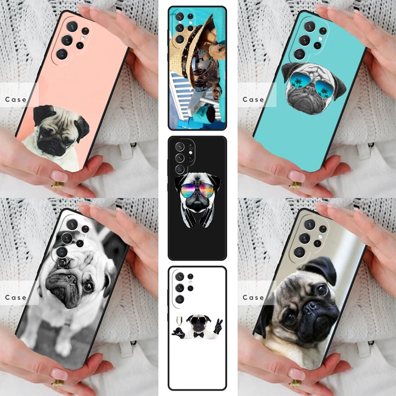 Capa de Celular TPU com Estampa de Borboleta e Cachorro Pug para Samsung Galaxy S26 S25 S24 S23 S22 S21 S20 Note10 Plus FE Ultra