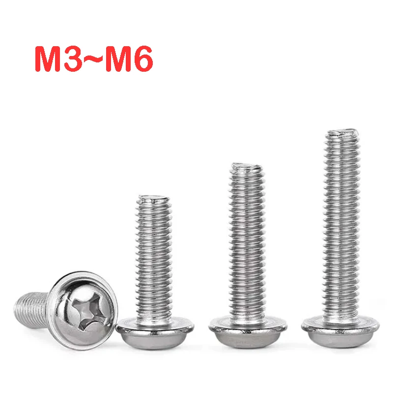 3~20Pcs 316 Stainless Steel Phillips Button Head Screws with Collar Bolt M3 M4 M5 M6 Cross Pan Round Head Screw Bolts