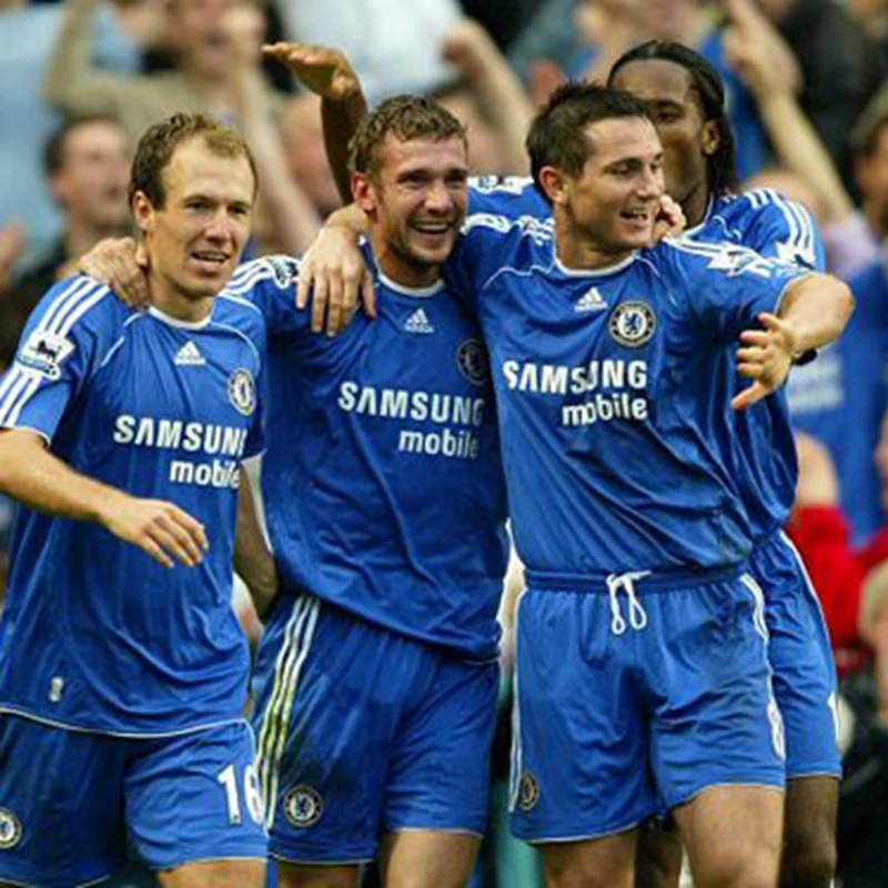 طقم تشيلسي الرجعي للمنزل بأكمام قصيرة موسم 06/07، زي لامبارد وشيفتشينكو الرياضي الأزرق، تقنية البوليستر سريع الجفاف #3