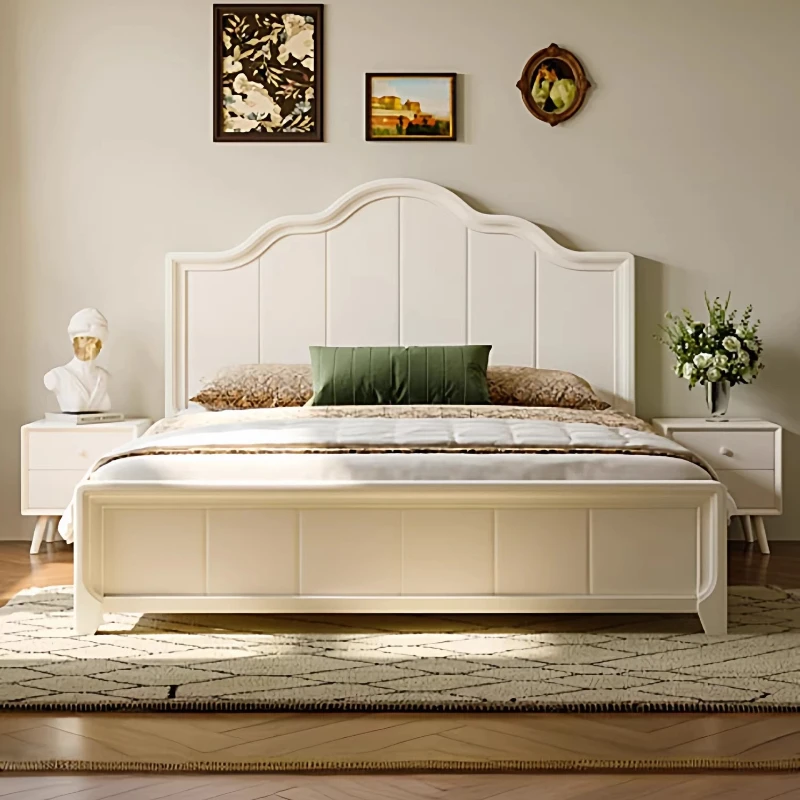

Home Modern Cream Style American solid wood Double bed 2 people frame 150x200 180x200 cm bedroom beds frames bedroom furniture