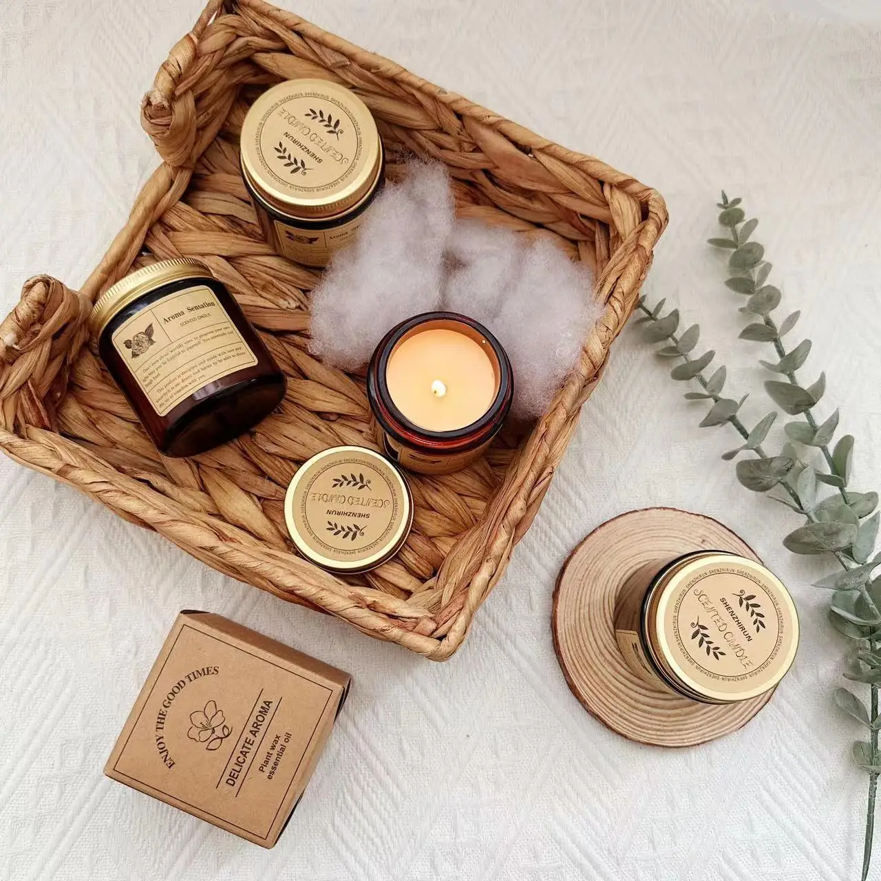 4pcsCross-border e-commerce soy wax creative candle aromatherapy brown glass jar 35g wax weight aromatherapy candle wholesale