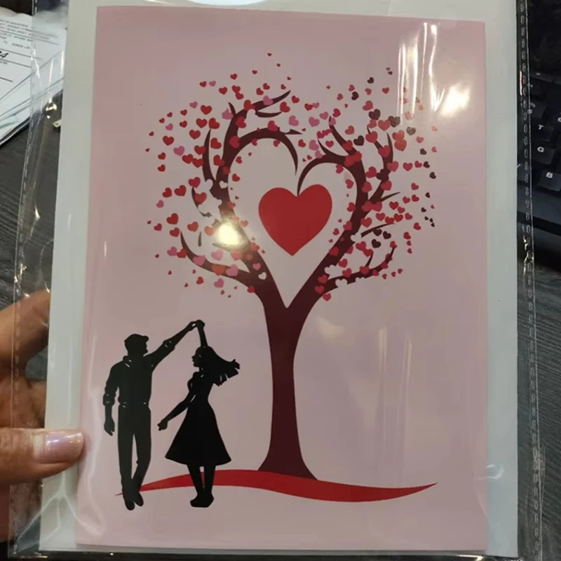 ABBN-3D Heart-Shaped Tree Valentine Card Duo Dance Stereo Greeting Card Couples Gift Card Wedding Invitation