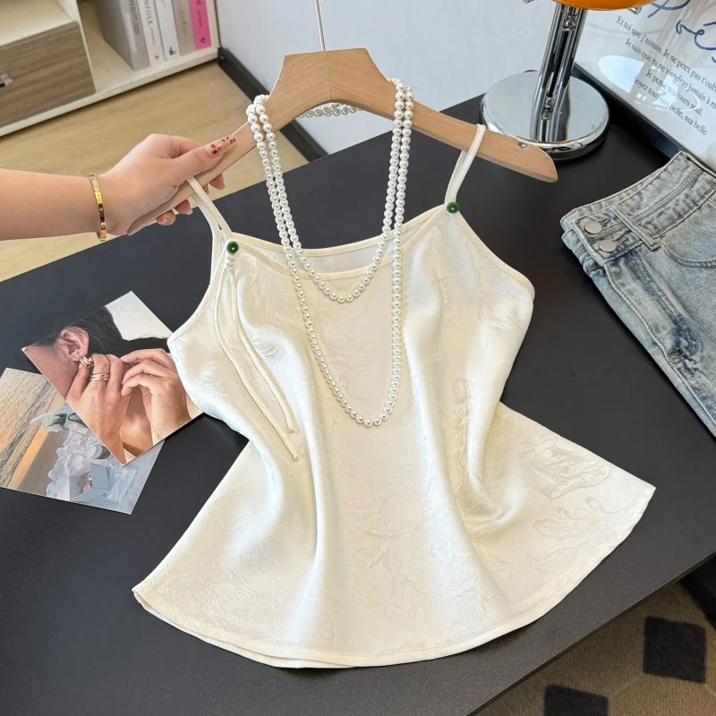 

New Chinese Style Heavy Work Embroidery National Style Base Layer Vest Improved Strap Tunic Top for Women Spring Season
