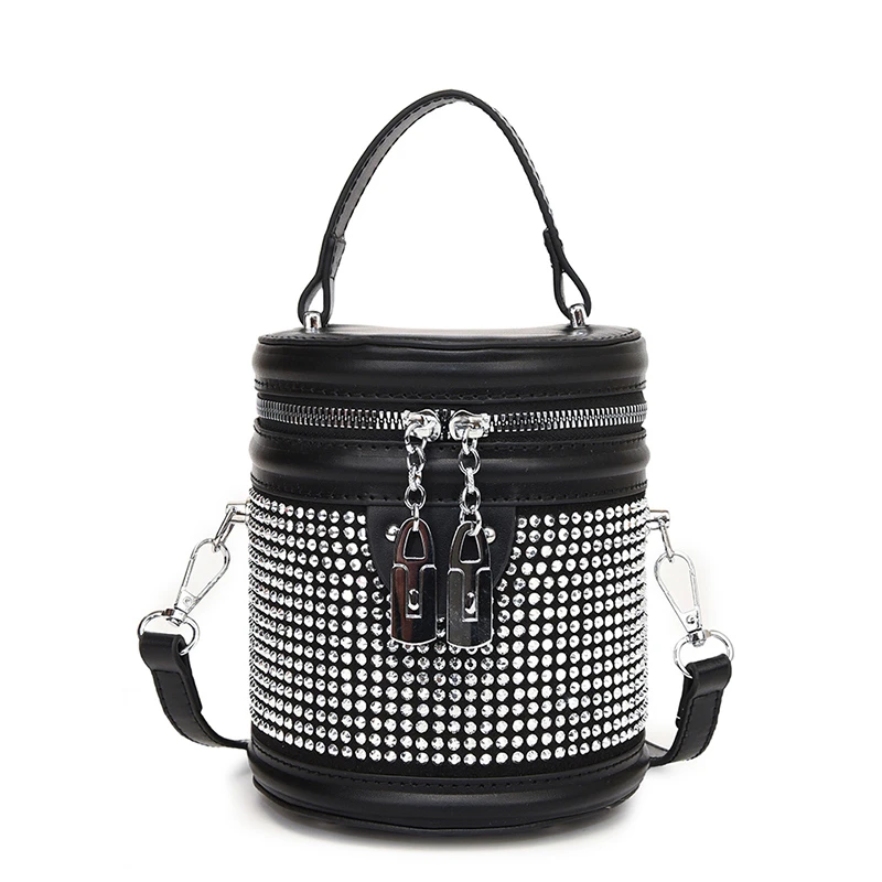 

Bucket Handbag Luxury Diamond Studded Shoudler Bags For Women 2024 Crossbody Bag Classic PU Handle Purse Bolsa Circular Tote Bag