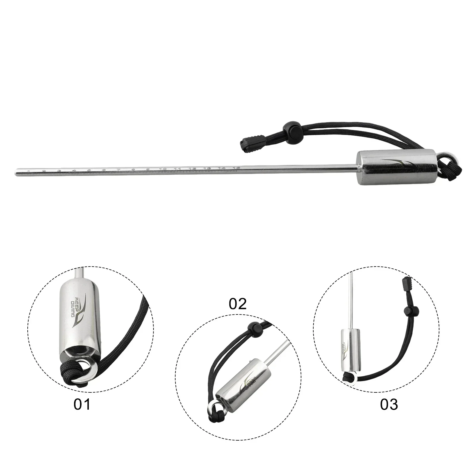 High Quality Diving Pointer Rod 31.5*2.5CM Stainless Steel Underwater Probe White/black/orange/yellow With Hand Strap