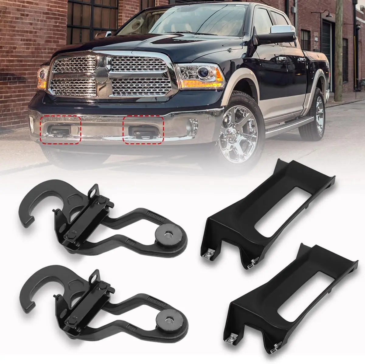 

4PCS Front Tow Hooks & Bezel for Dodge Ram 1500 2009-2019, OE Replacement Set Left and Right