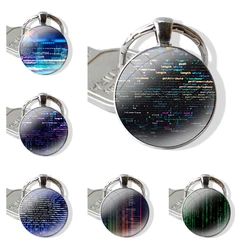 Real Life Programming Coding Keychain Handmade Glass Cabochon Key Ring Holder Pendant Key Chains