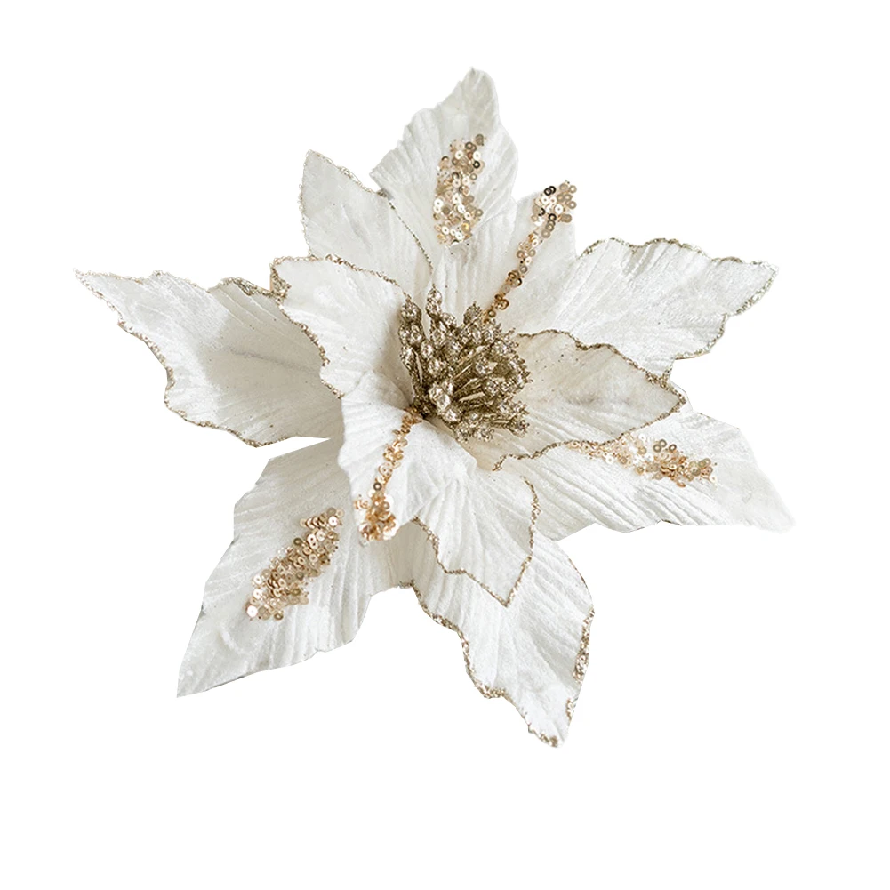 Flannel Christmas Flowers Artificial Christmas Flowers Elegant And Colorful Glitter Round Anthers High Quality Material