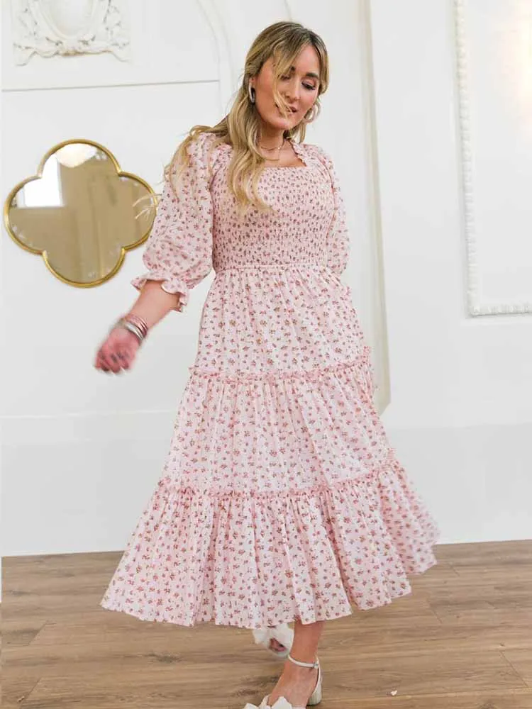 Women\'s Long Dresses Fashion Floral Ladies Dress Vestidos Vintage Holiday Long Dresses Maid Dress Vestidos Femal Elegant Dresses