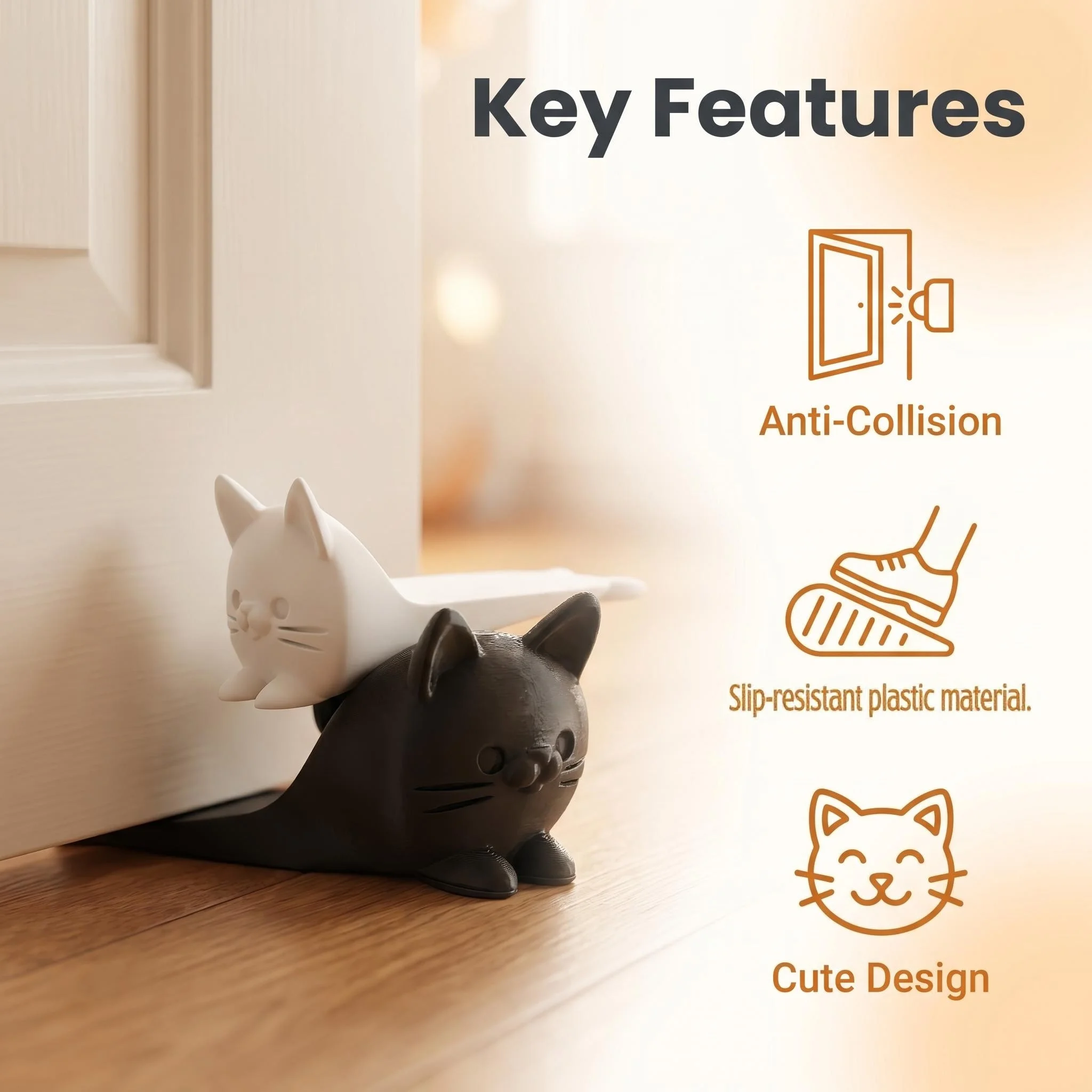 1/2Pcs Cute Cat Door Stopper, Non-Slip Heavy-Duty Anti-Slam Wedge, Plastic Floor Guard for Household Doors, Nice Gift for Cat Lo