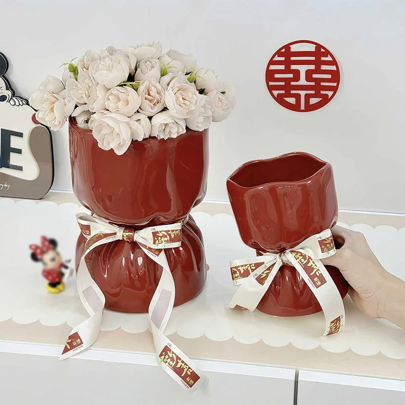 

Home Decoration Bouquet Modeling Flower Pot Vase Holiday Office Furniture Accessories Gift Set Ceramic Crafts
