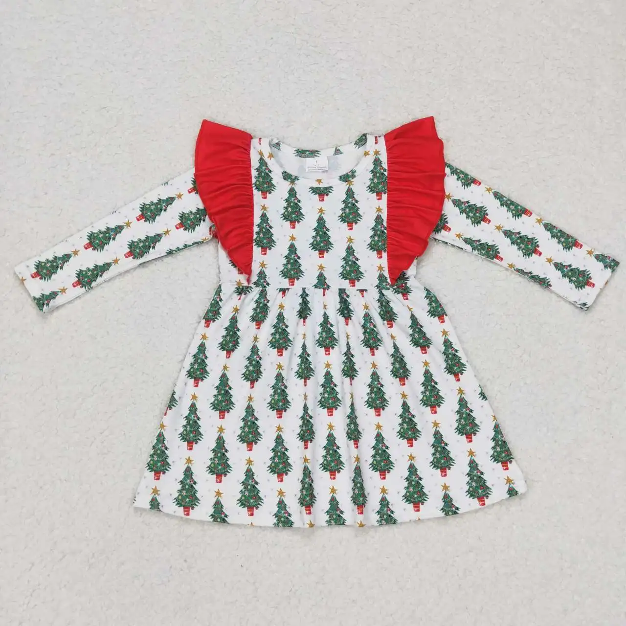 

New wholesale girls' autumn And Winter Long-Sleeved Christmas Dress With Round Neck Elements And Flying Sleeves Pattern Printing