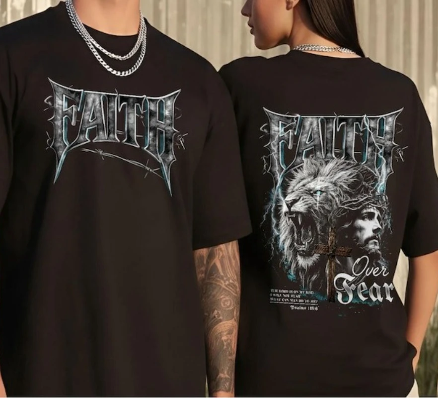 Faith Over Fear Jesus Tshirt Cross Christian for Men Religious for Women Catholic Collection Unisex Cool Creative Trending Tee