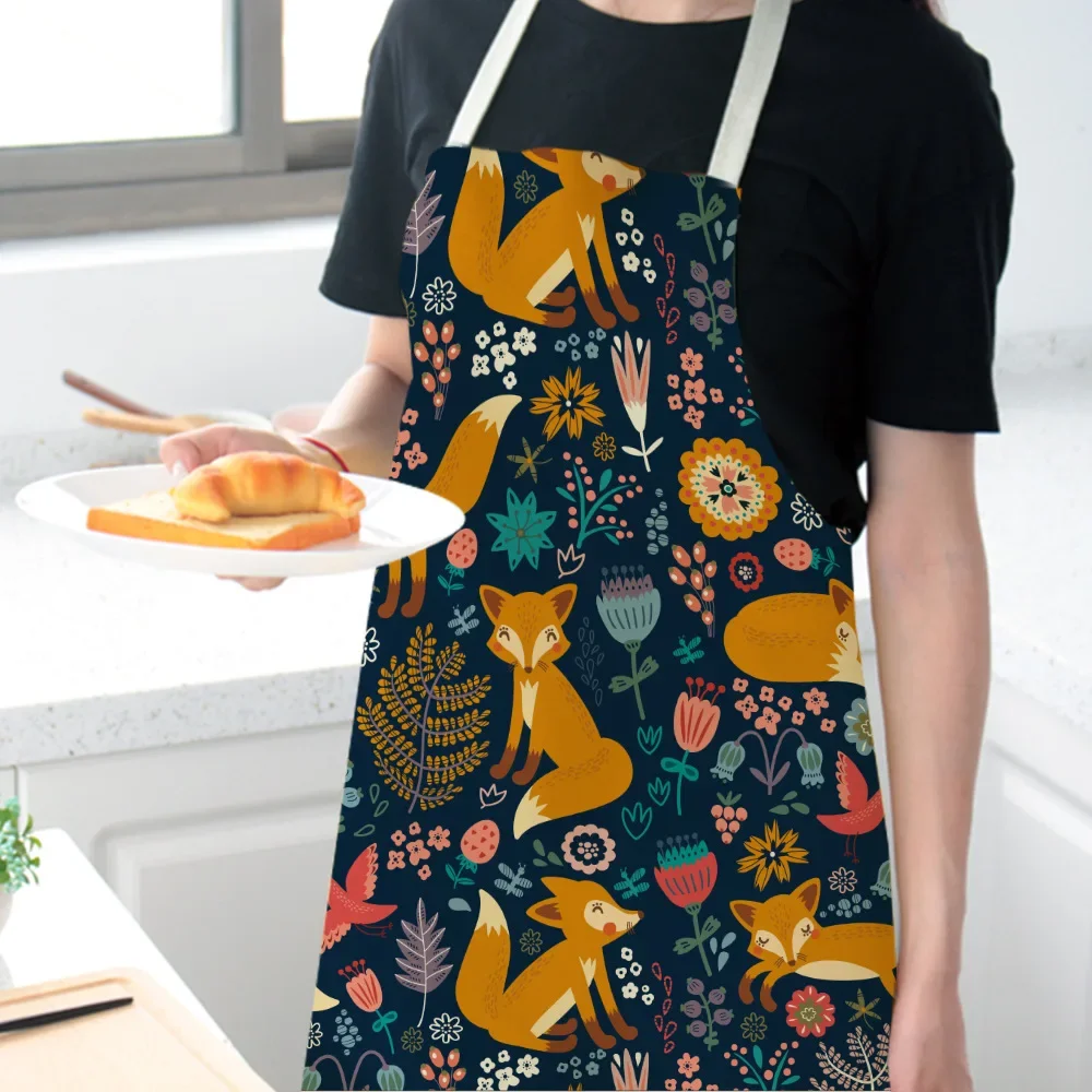 Fox Aprons Unisex Dinner Party Linen Nordic Cooking Bib Funny Pinafore Cleaning Aprons Home Accessory