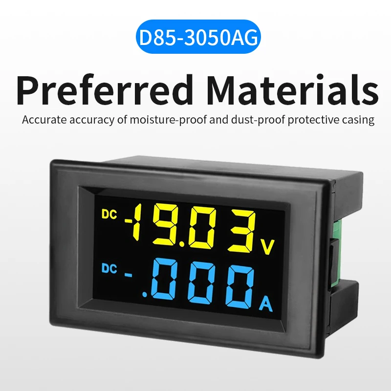1PCS D85-3050AG Double Digital Display LCD Voltmeter Ammeter DC19.99V-600V Voltage Meter Current Meter Tester Monitor Panel