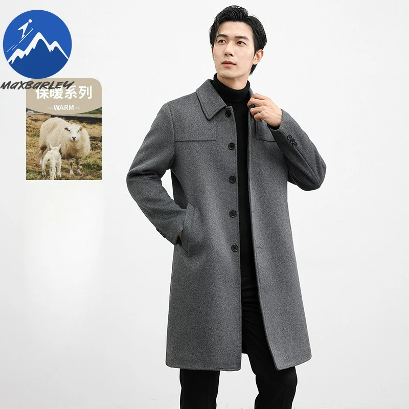 Maxbarley Premium Wool Overcoat Men Winter Mid Length Outdoor Office Windproof Wool Jacket Business Casual Thicken Fashion Coat