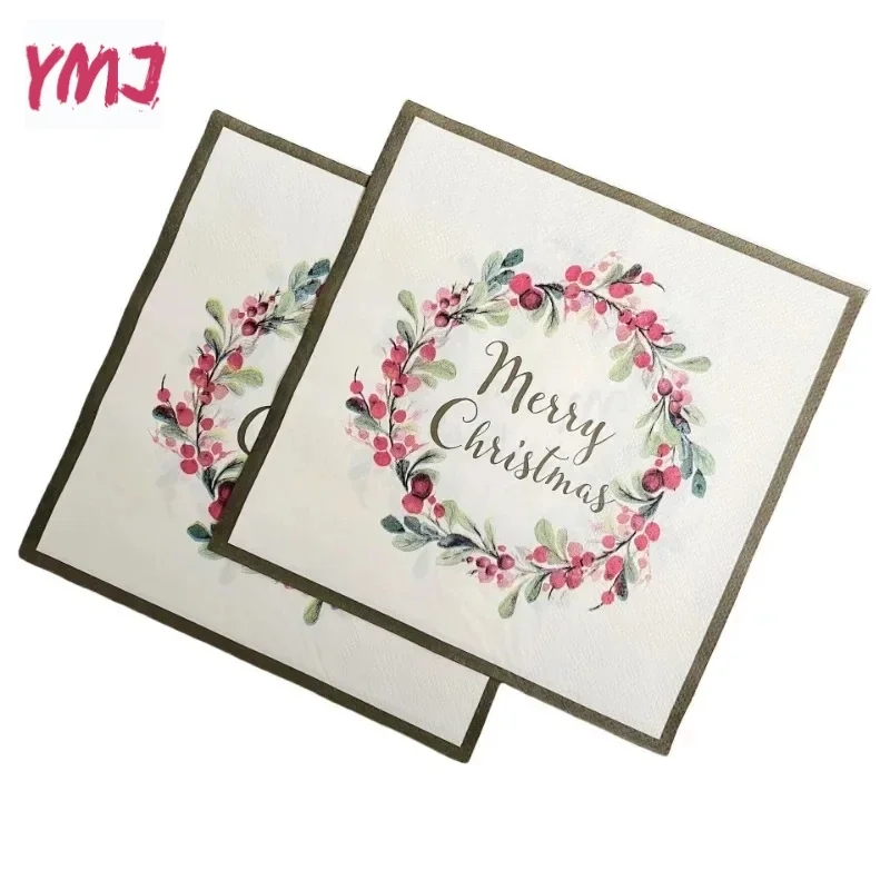 Christmas wreath colorful printed napkins cross-border disposable banquet party decoration handkerchiefs 2-Ply 10/20pcs 33*33cm